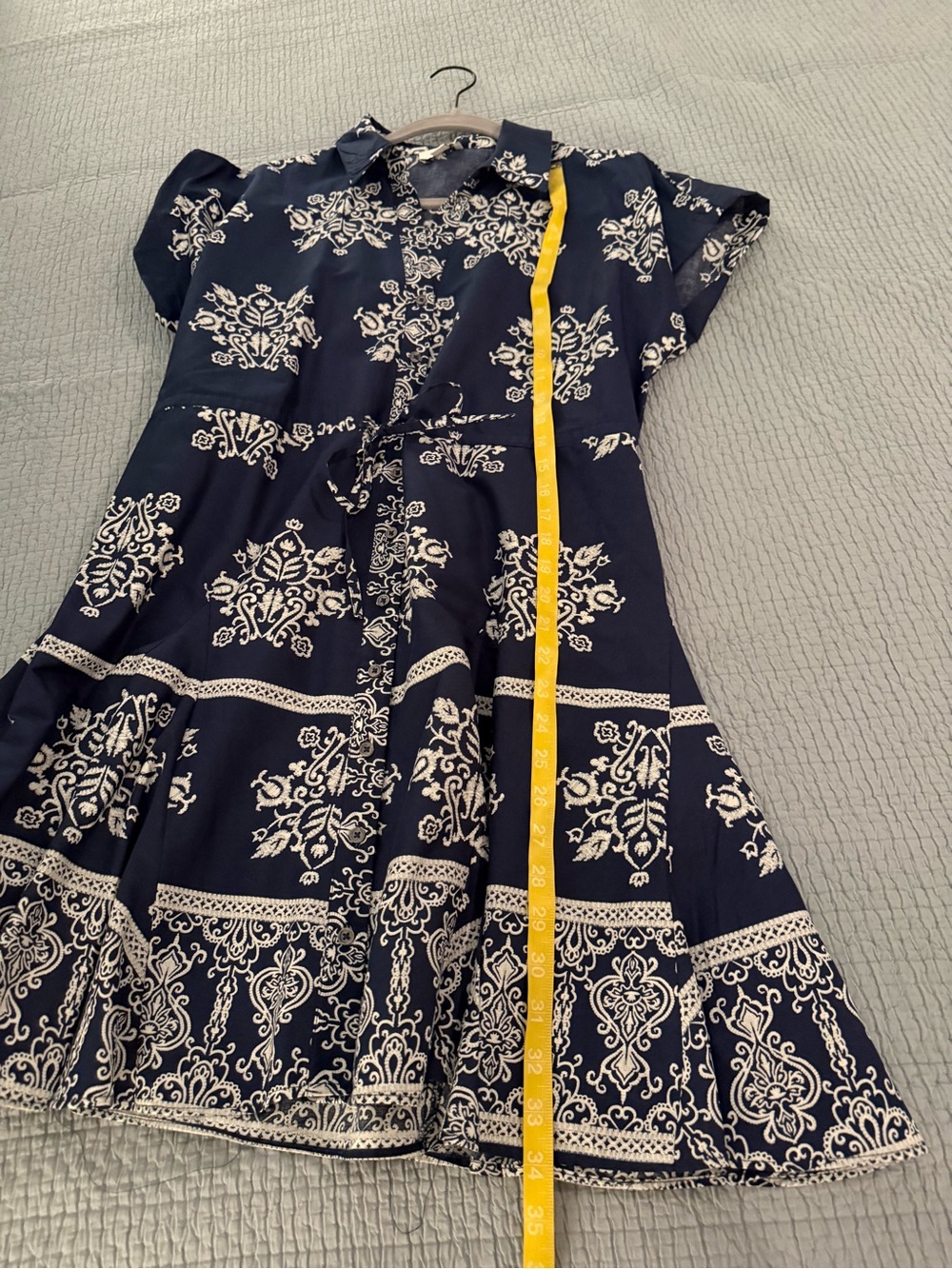 Petite Medium Navy Blue Printed Tie-Waist Dress - Picture 3 of 7